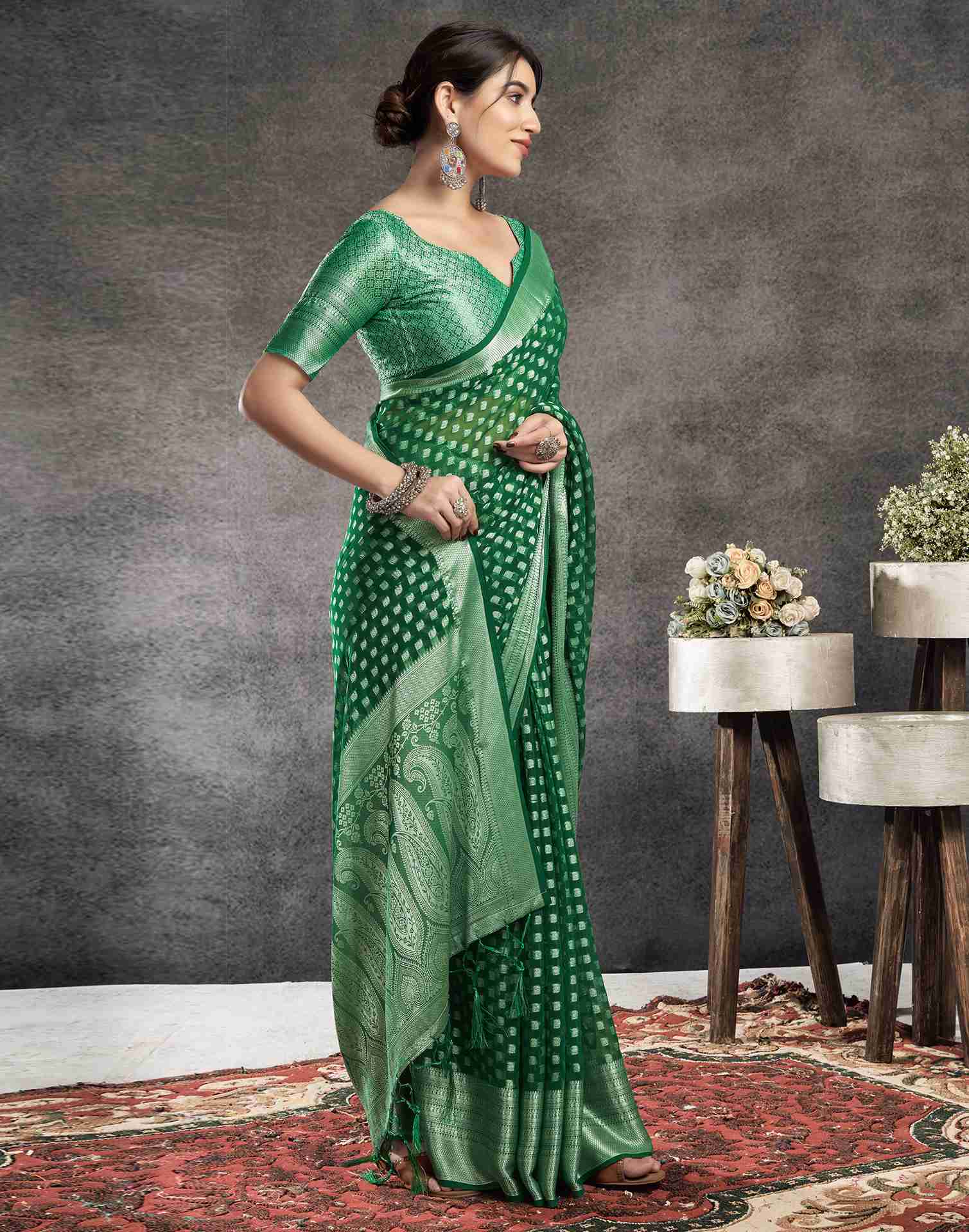 Green Georgette Woven Banarasi Saree