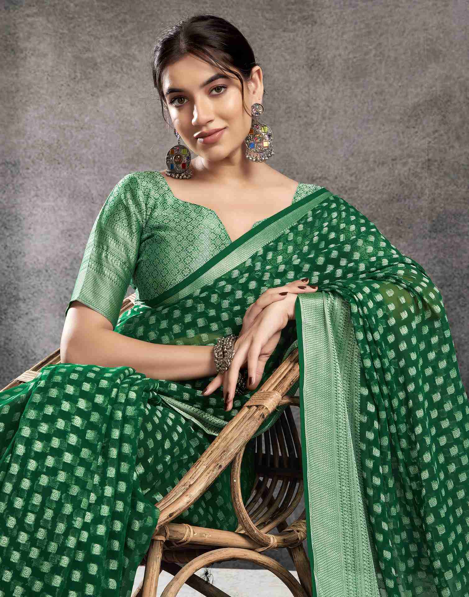 Green Georgette Woven Banarasi Saree