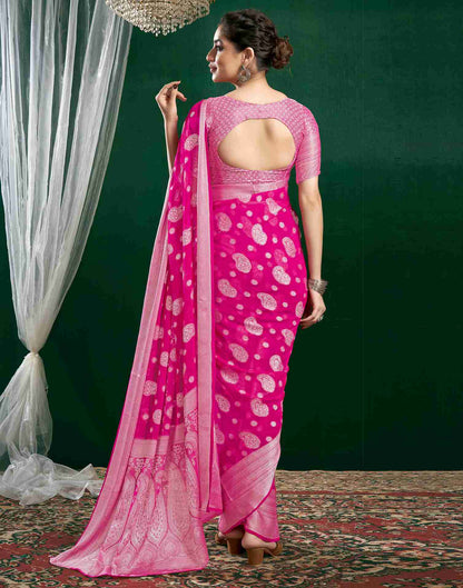 Dark Pink Georgette Woven Foil Printed Saree