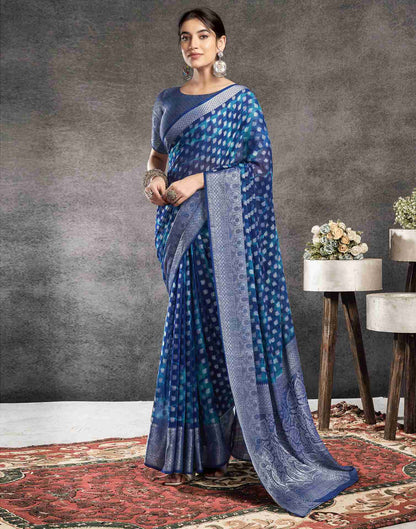 Dark Blue Georgette Foil Printed Saree