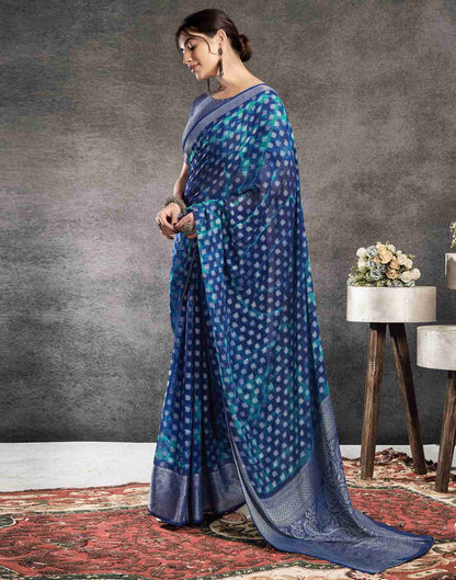 Dark Blue Georgette Foil Printed Saree