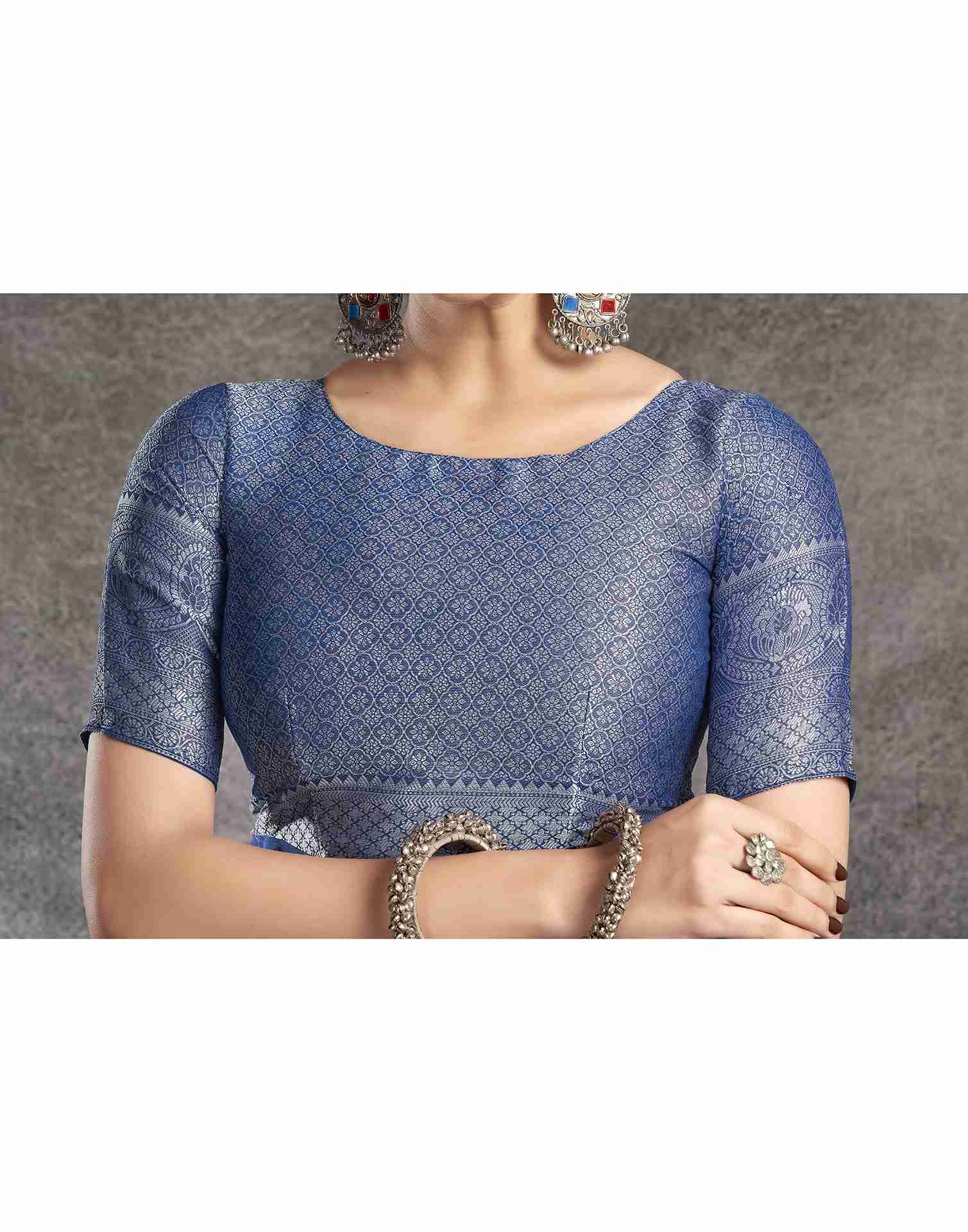 Dark Blue Georgette Foil Printed Saree