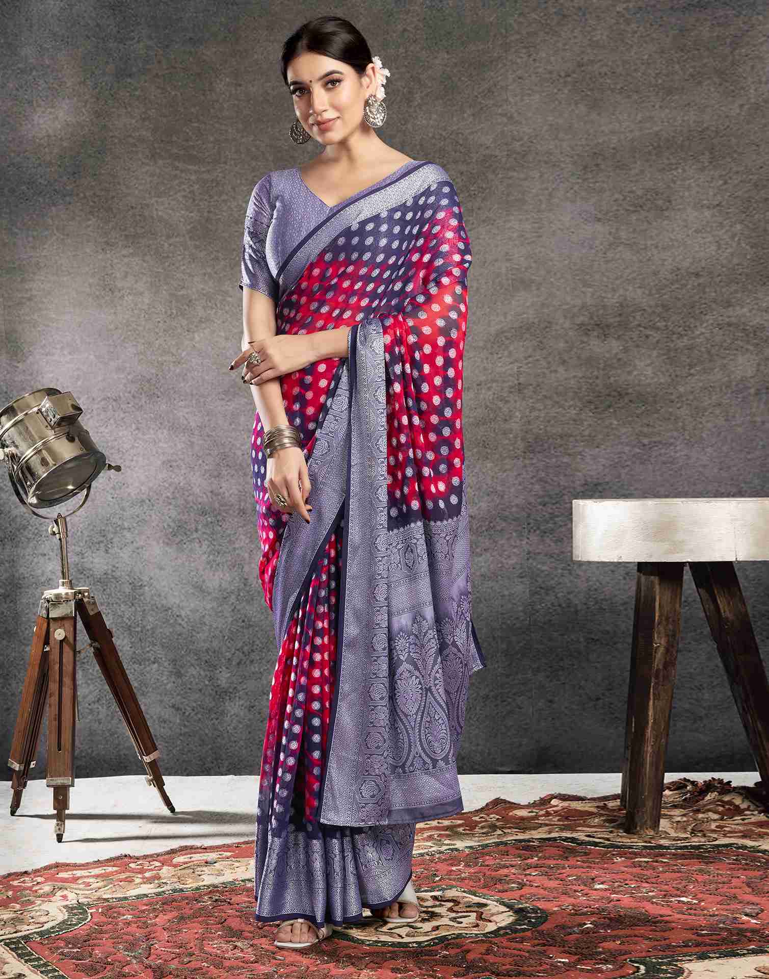 Navy Blue Georgette Woven Saree