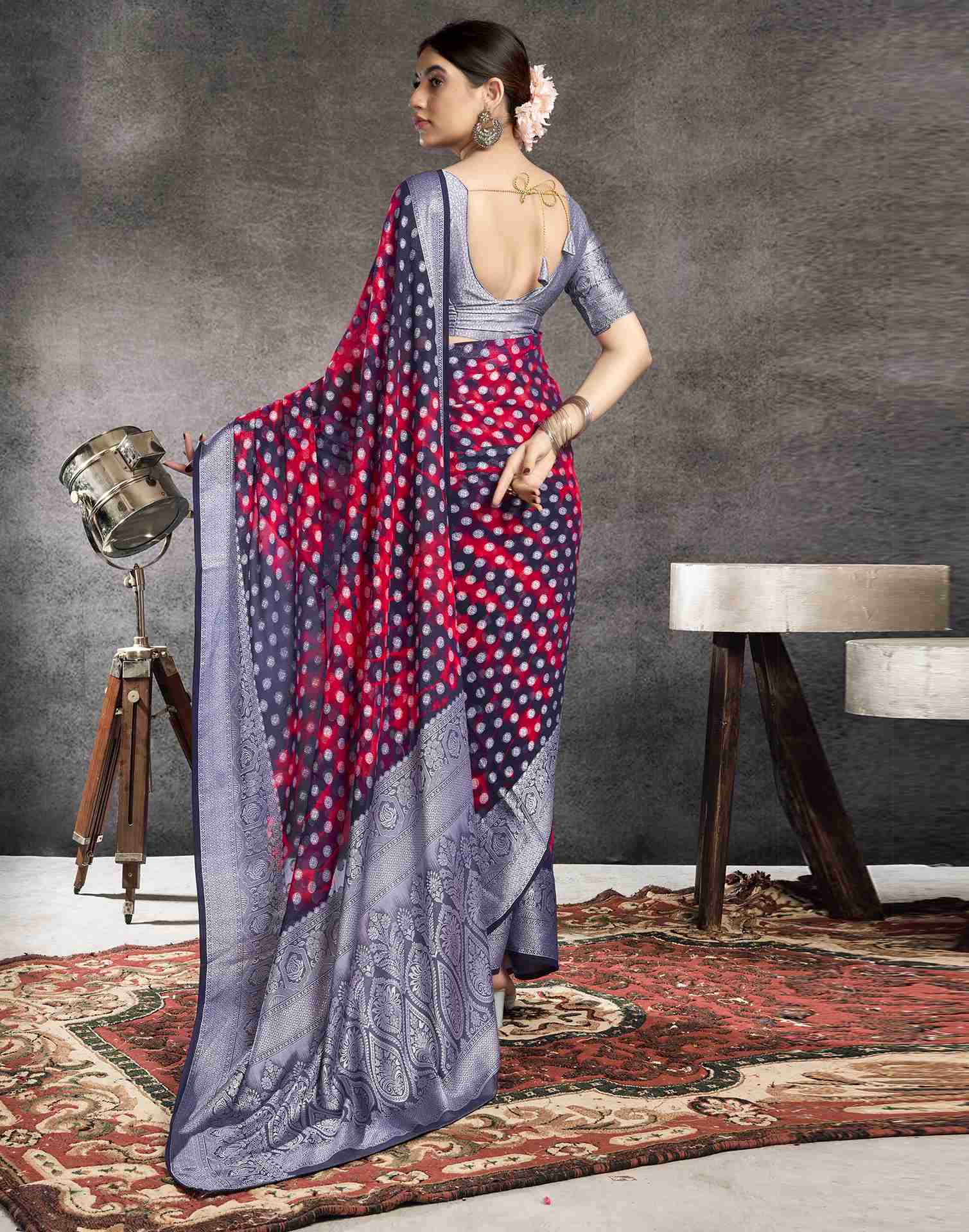 Navy Blue Georgette Woven Saree