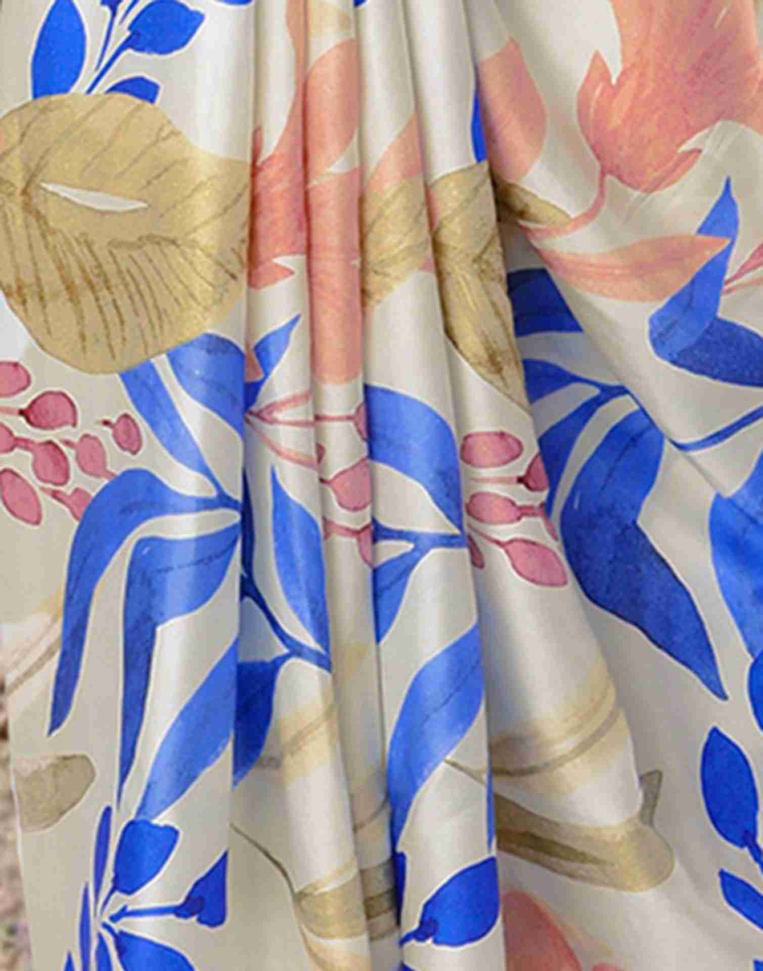 Cream Chiffon Printed Saree