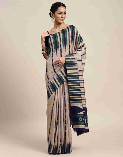 Light Beige Chiffon Geometric Printed Saree