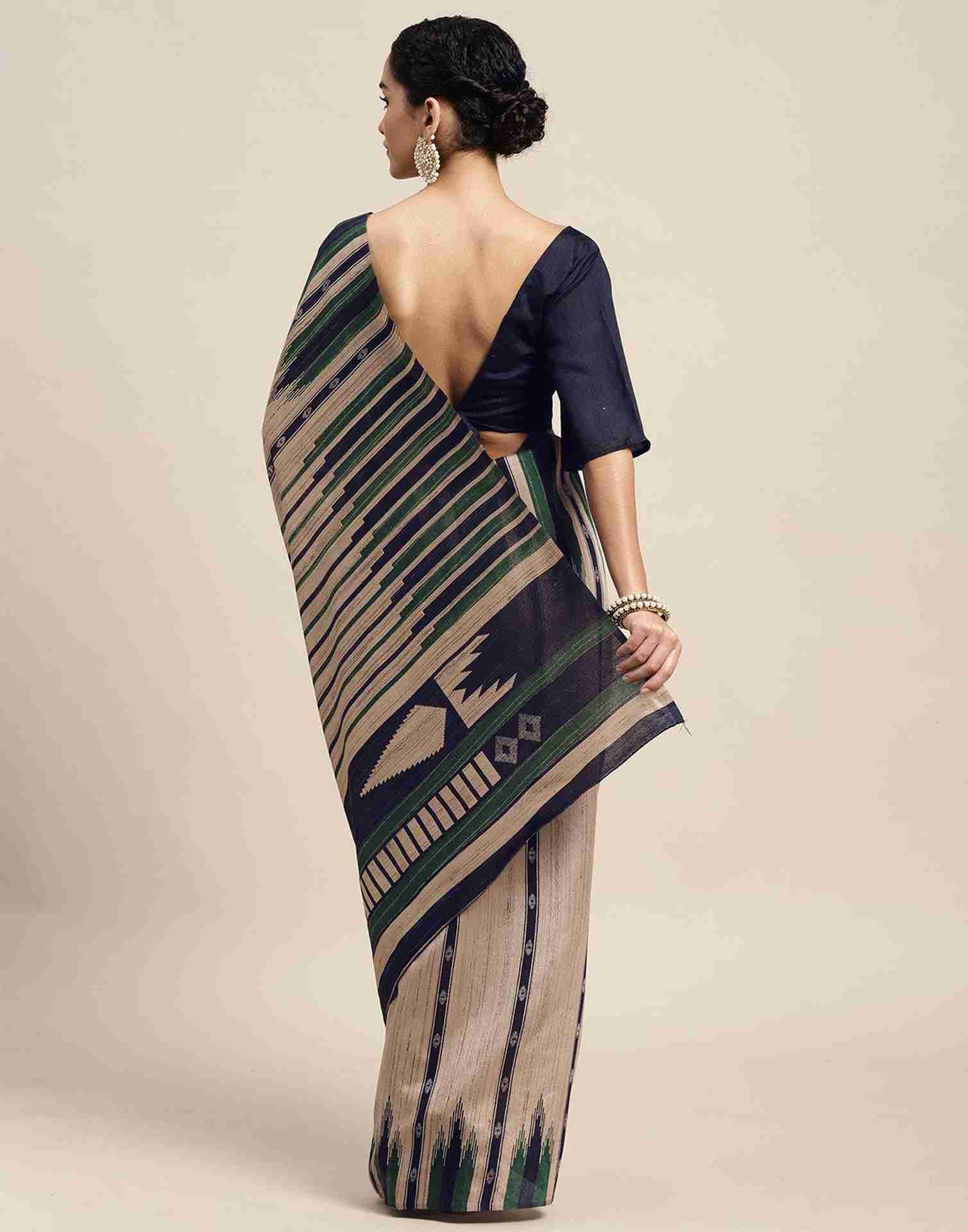 Light Beige Chiffon Geometric Printed Saree