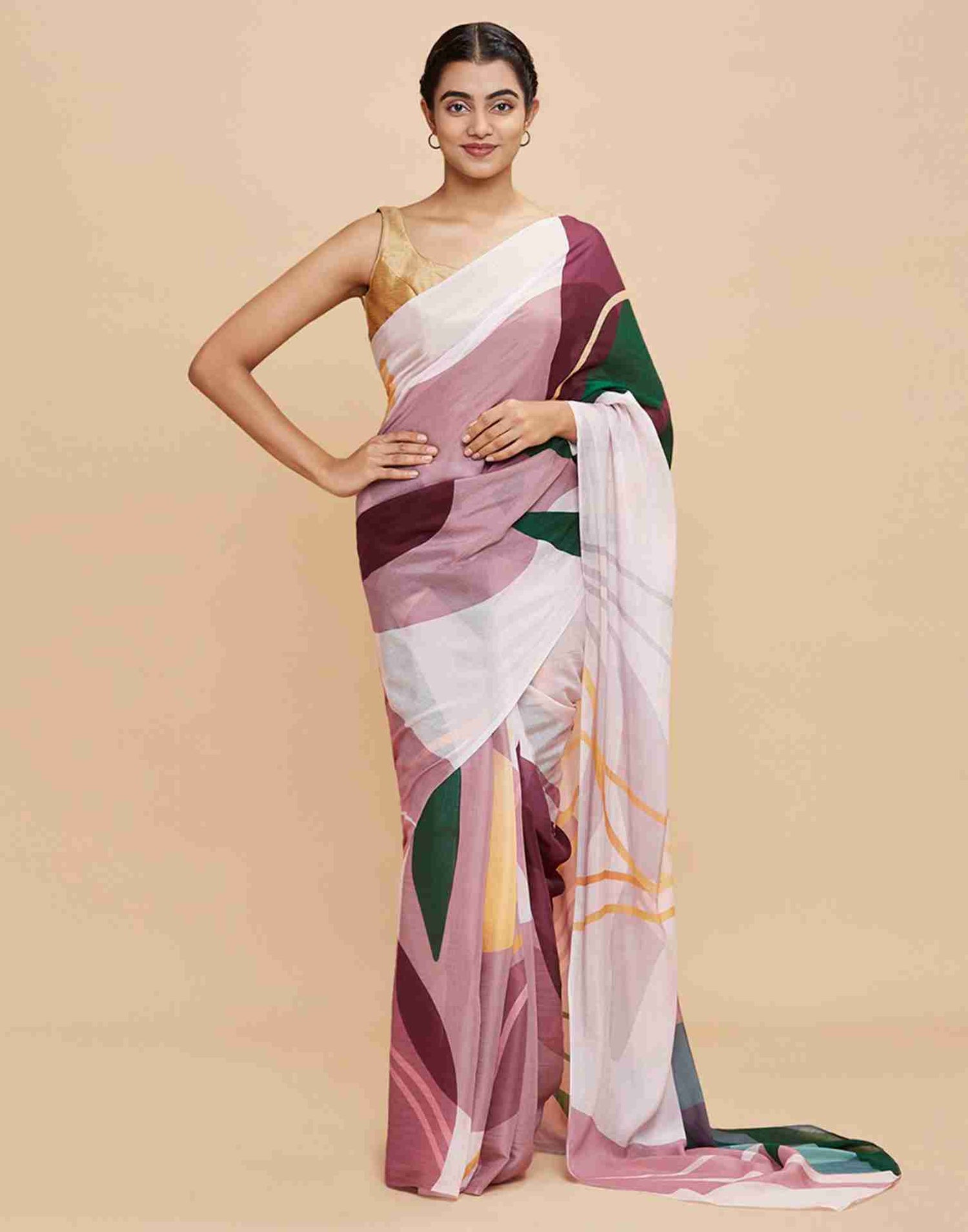 White Chiffon Printed Saree