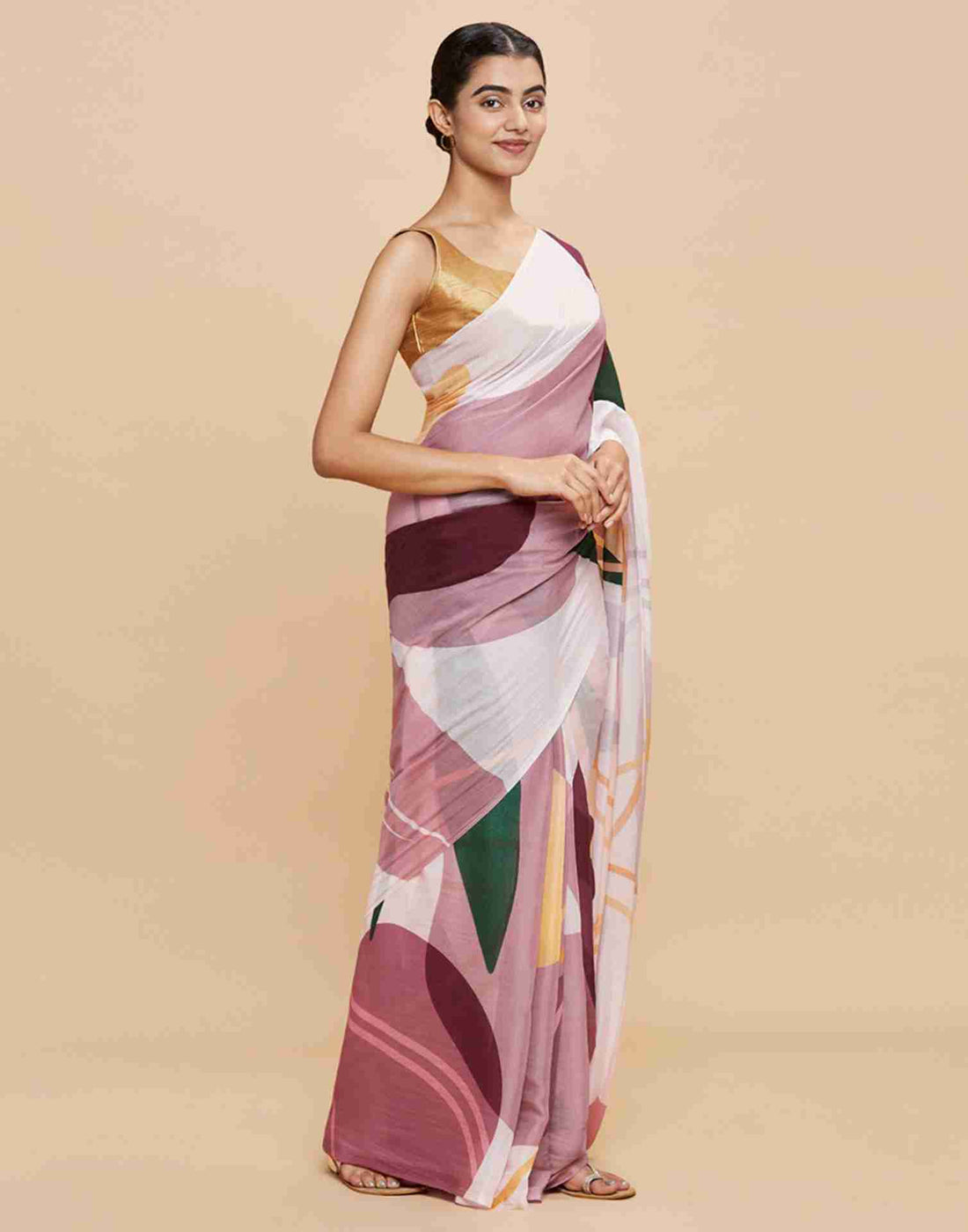 White Chiffon Printed Saree