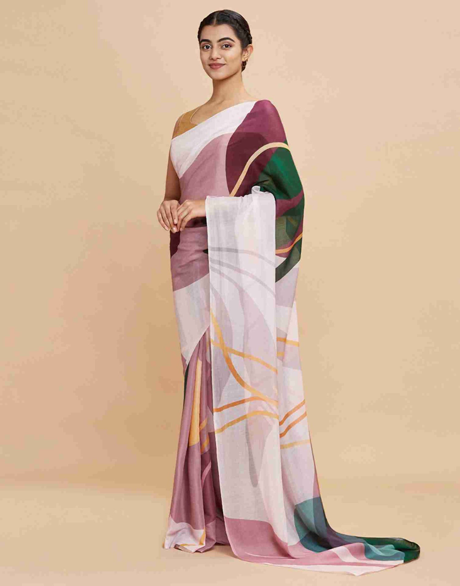 White Chiffon Printed Saree