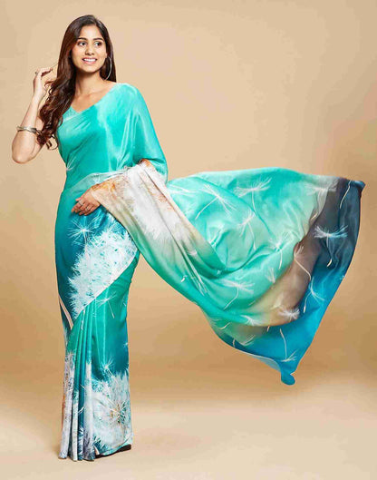 Turquoise Chiffon Printed Saree