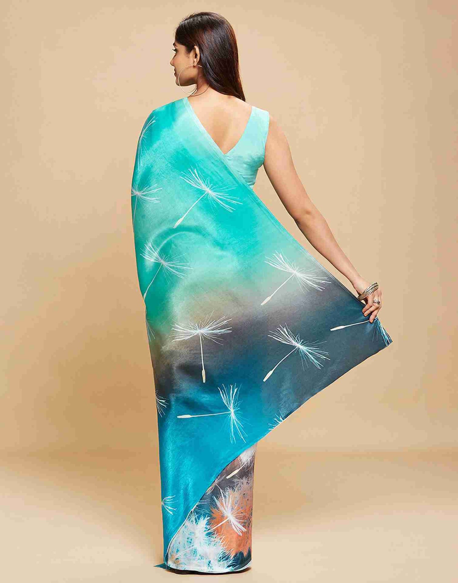 Turquoise Chiffon Printed Saree