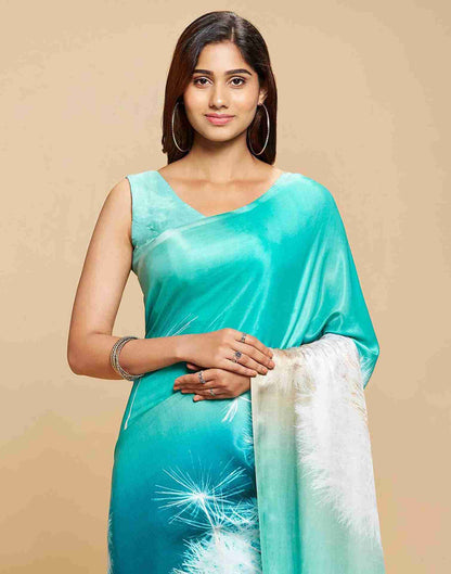 Turquoise Chiffon Printed Saree