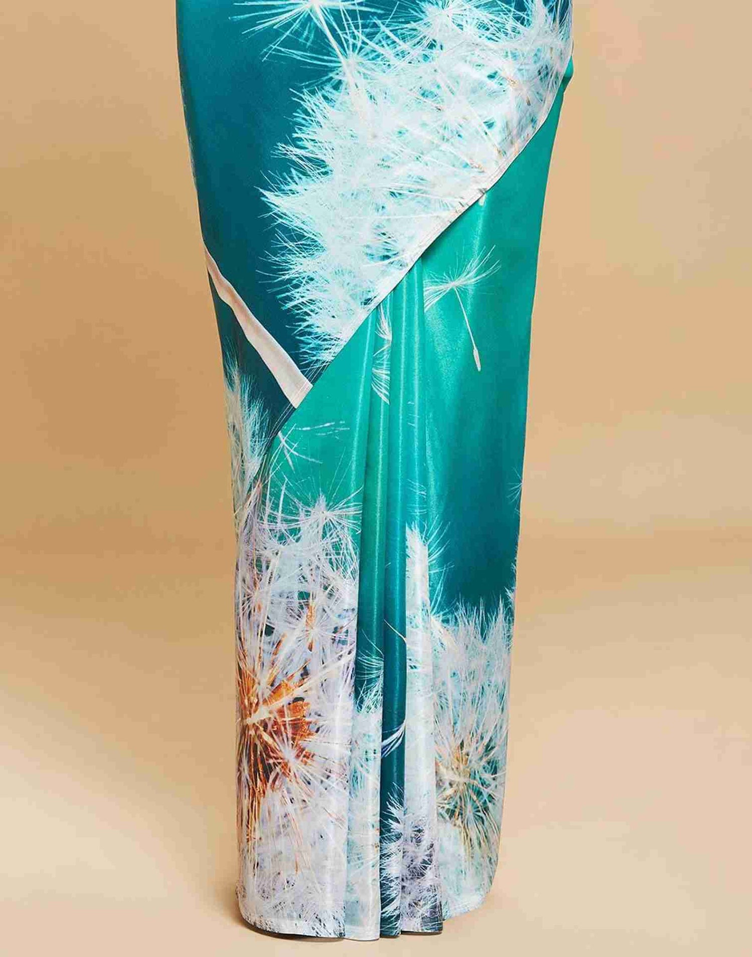 Turquoise Chiffon Printed Saree