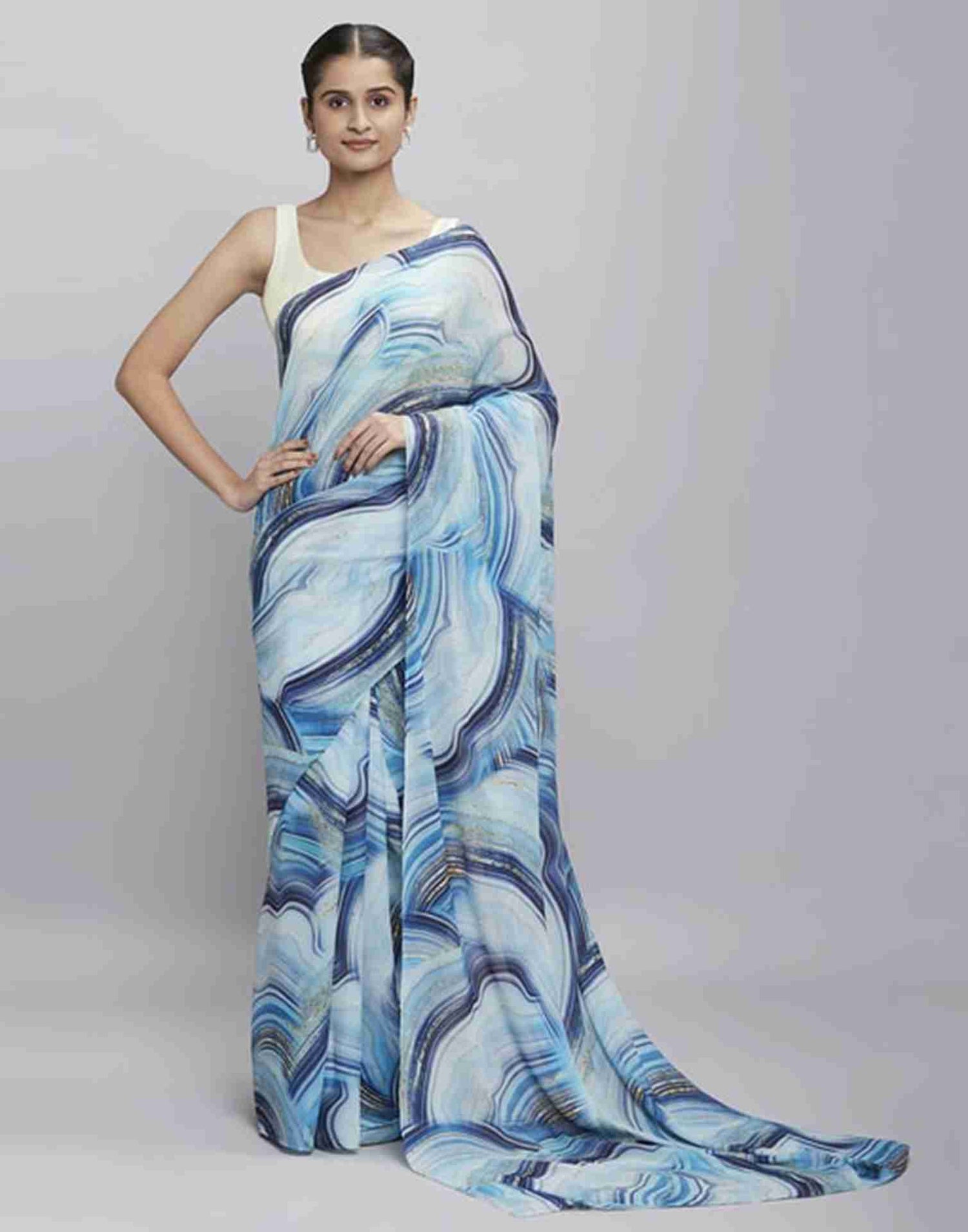 Light Blue Georgette Printed Saree