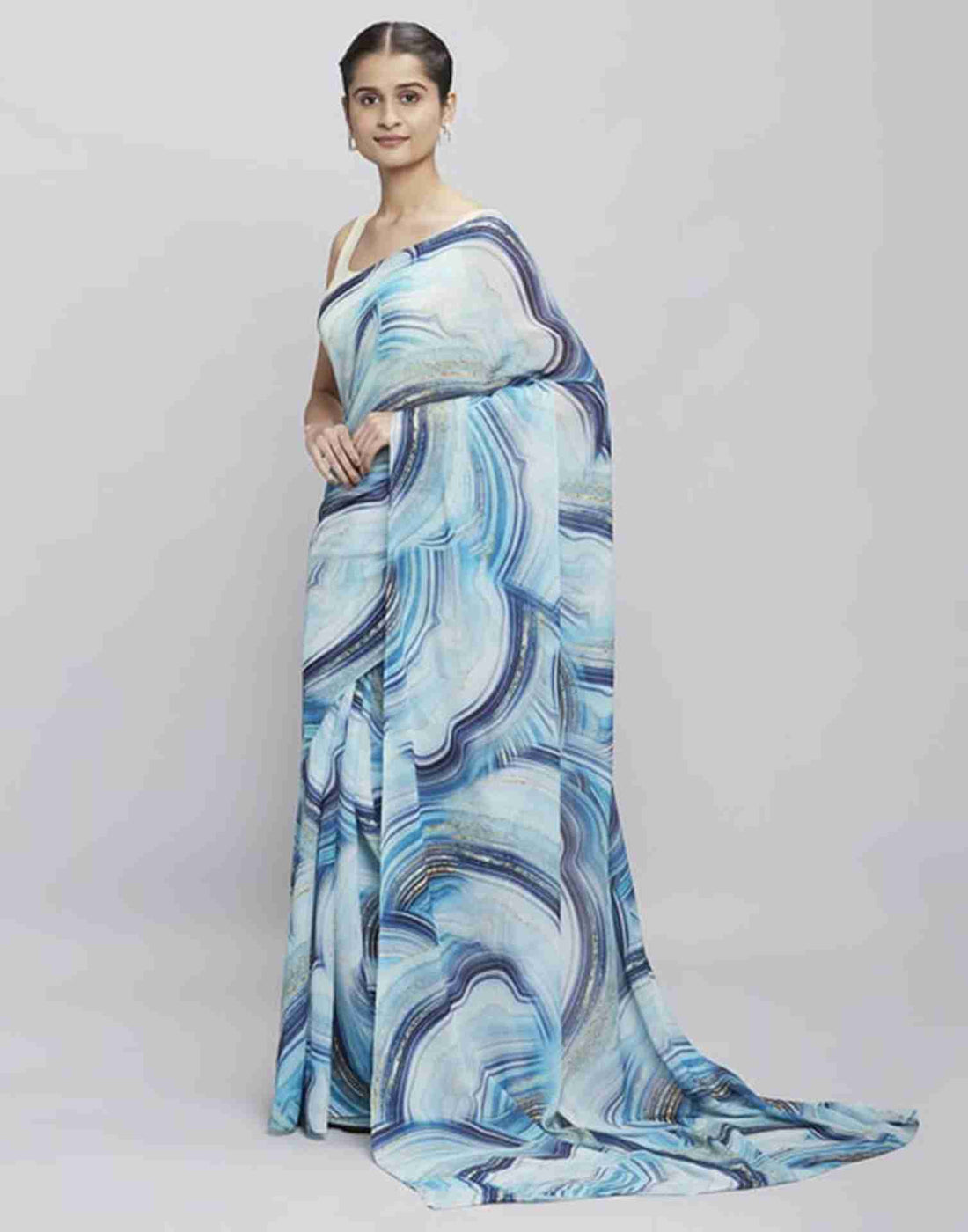 Light Blue Georgette Printed Saree