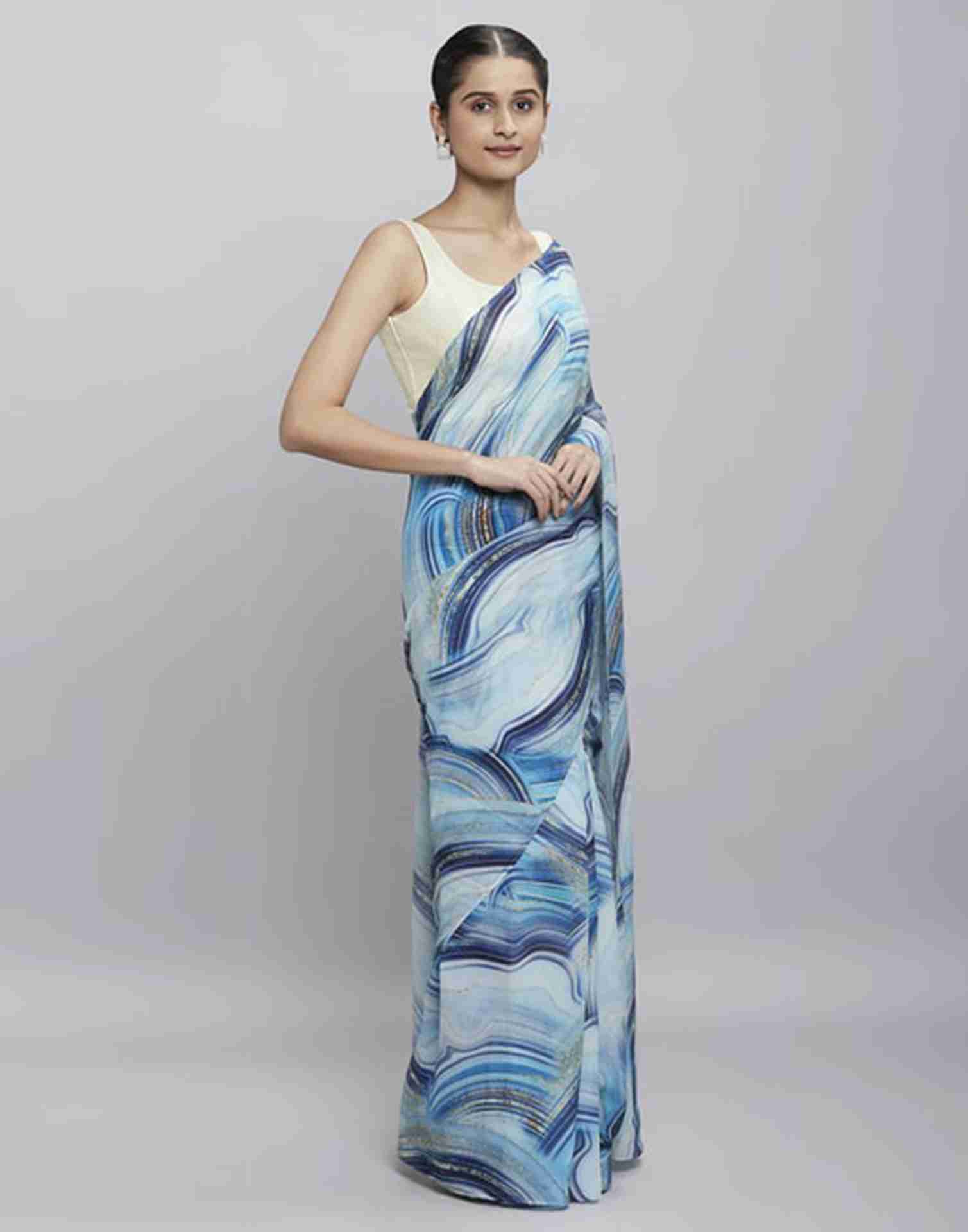 Light Blue Georgette Printed Saree