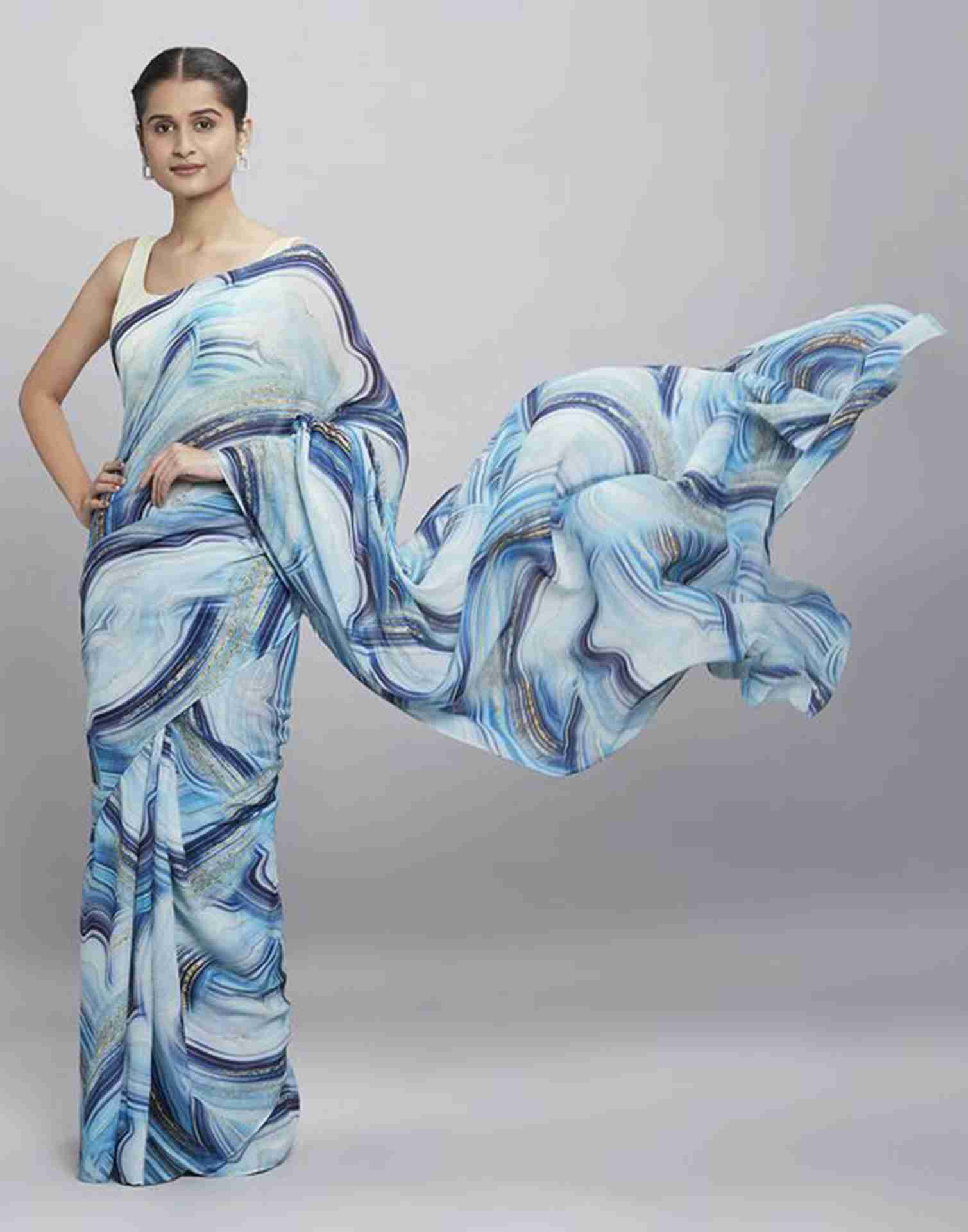 Light Blue Georgette Printed Saree