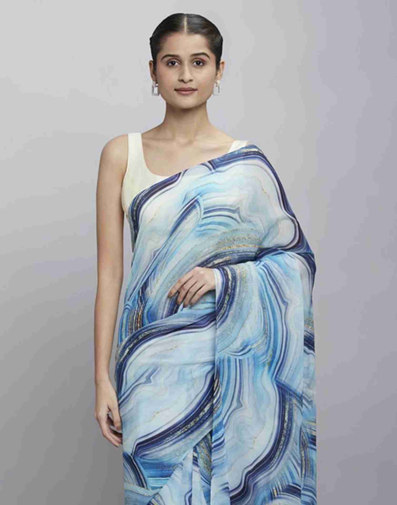 Light Blue Georgette Printed Saree