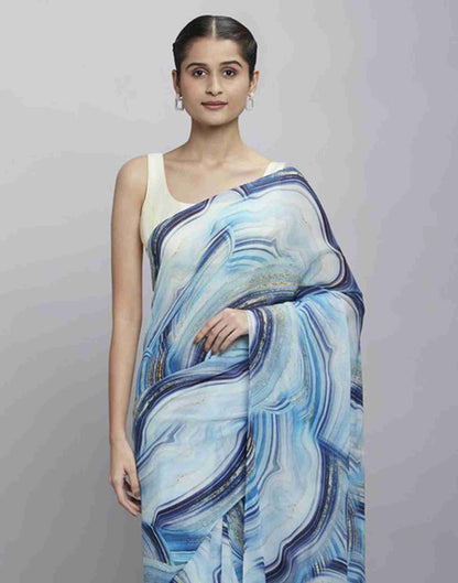 Light Blue Georgette Printed Saree