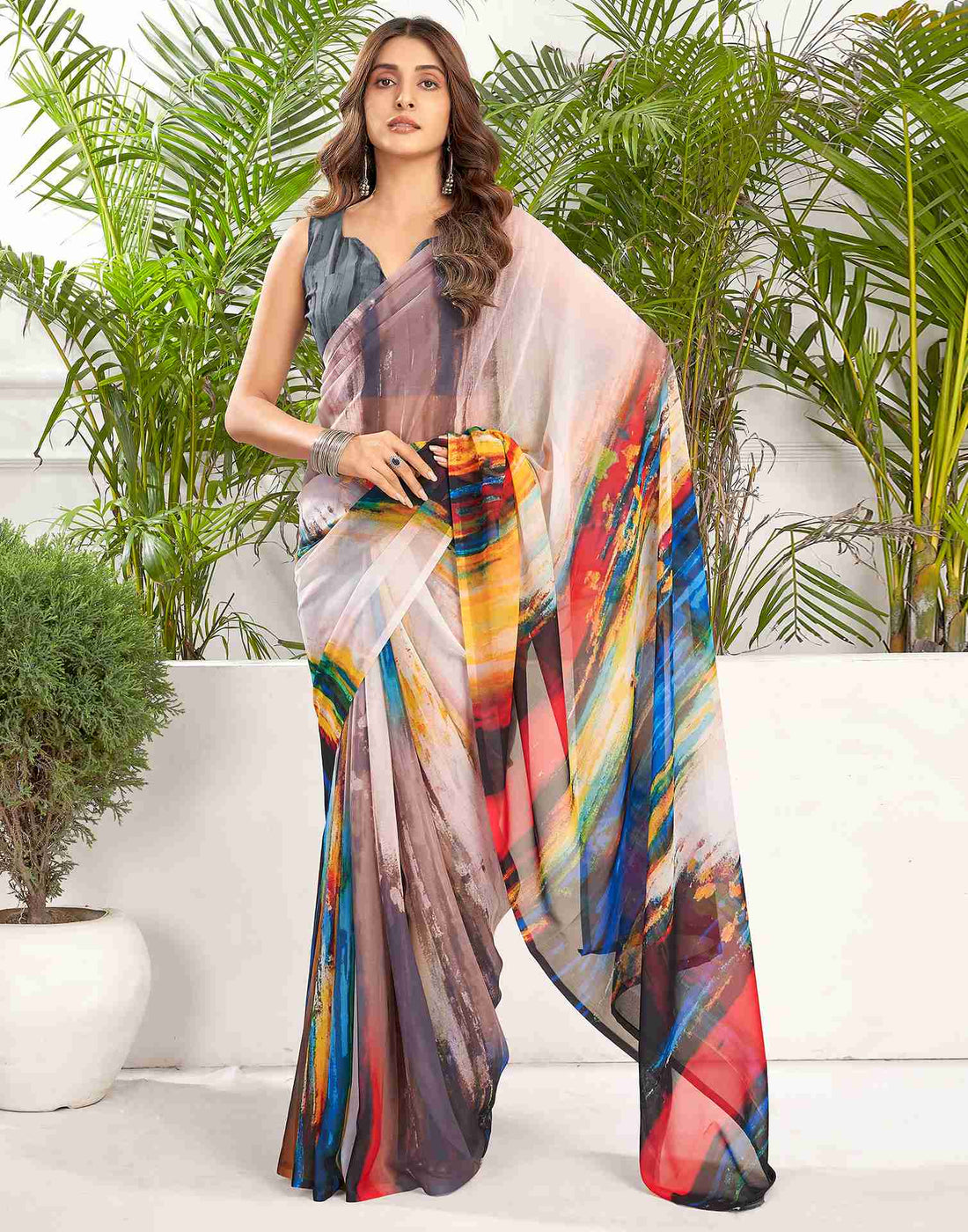 Multicoloured Georgette Printed Saree