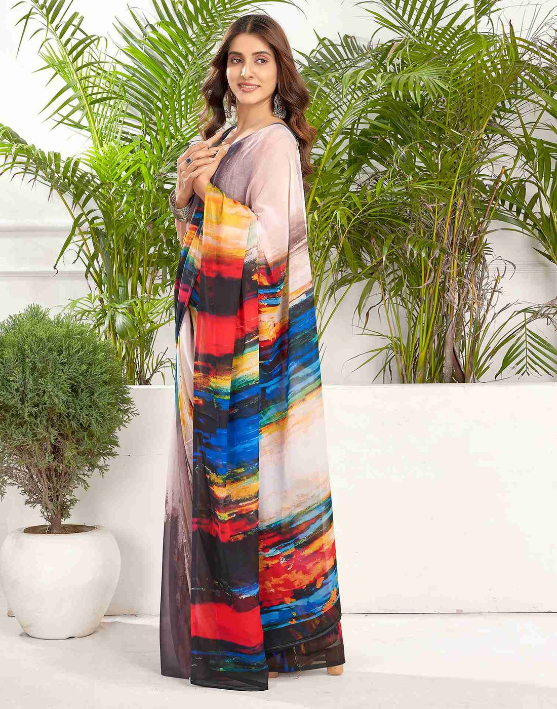 Multicoloured Georgette Printed Saree