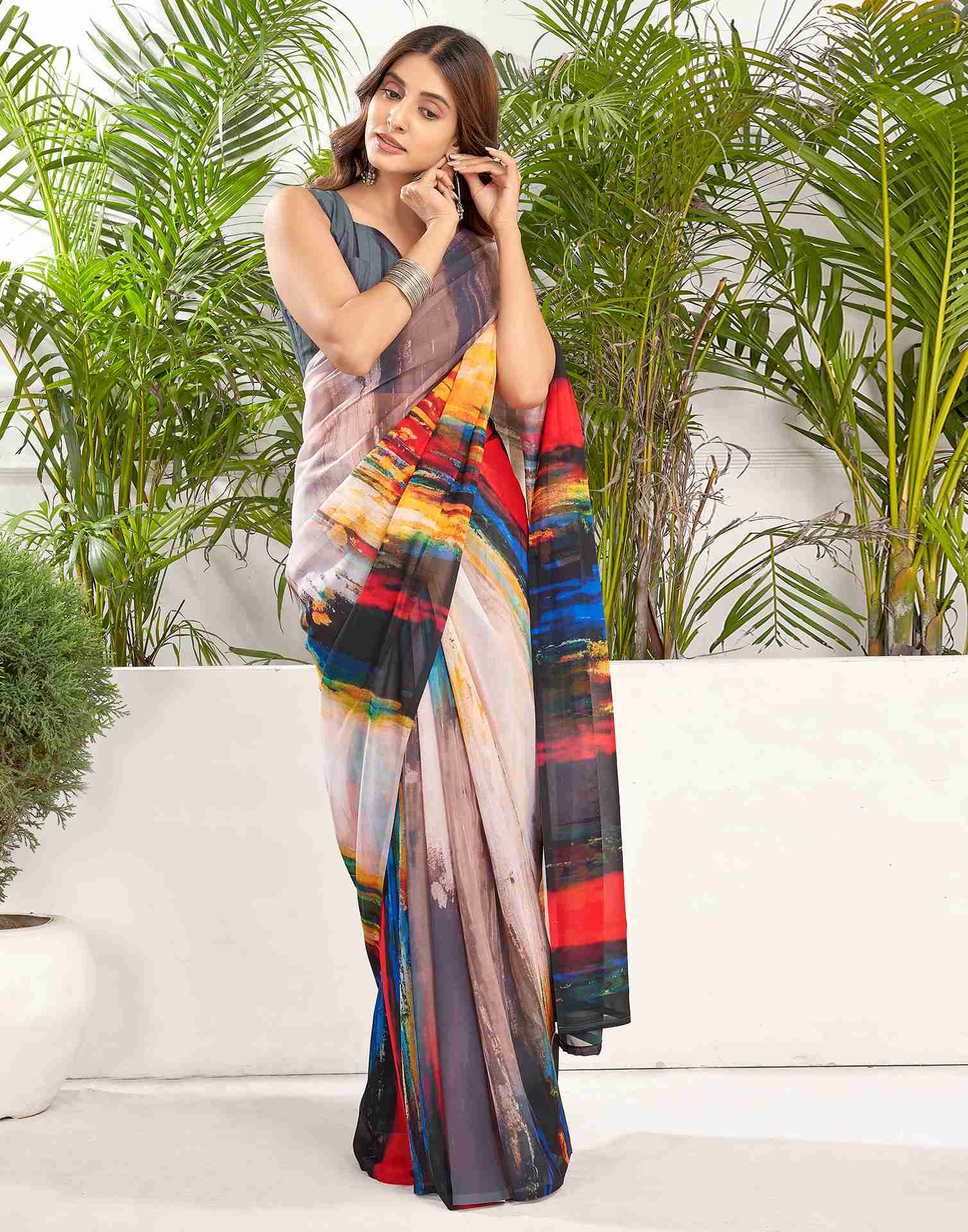 Multicoloured Georgette Printed Saree