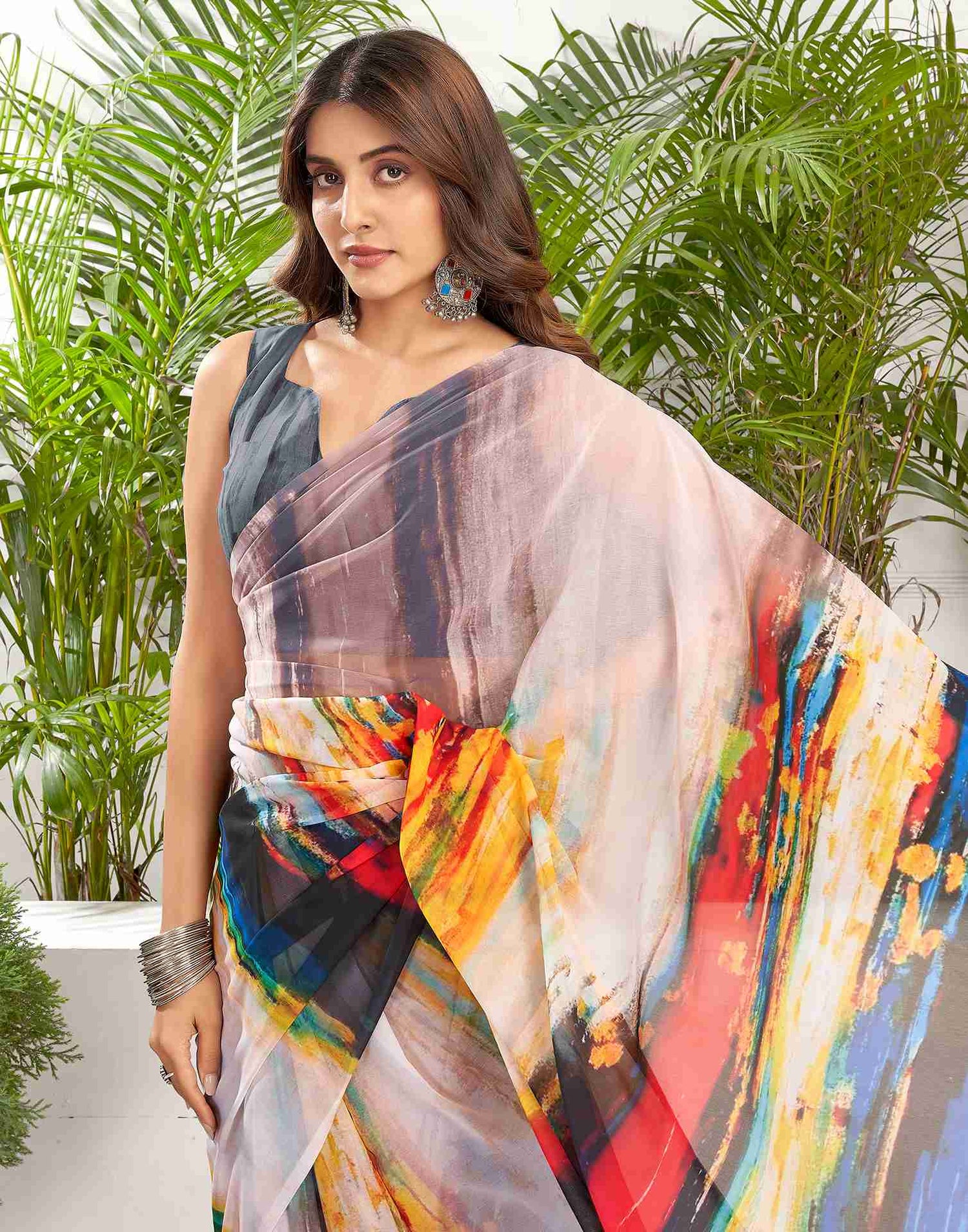 Multicoloured Georgette Printed Saree