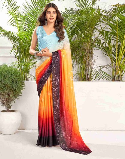 Yellow Chiffon Printed Saree