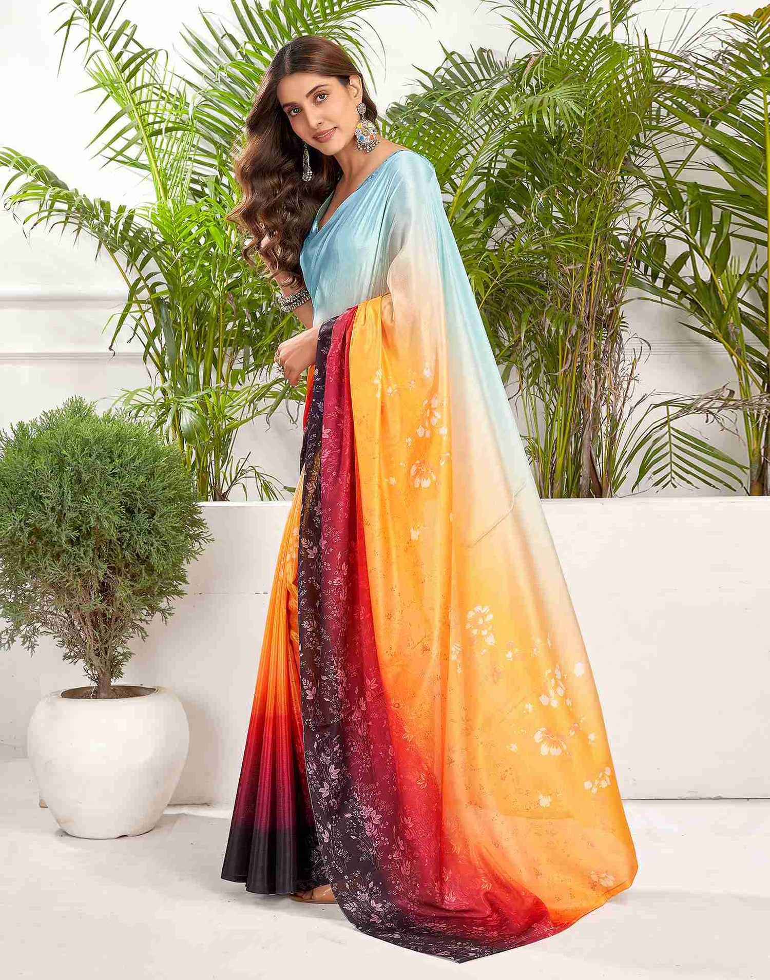 Yellow Chiffon Printed Saree