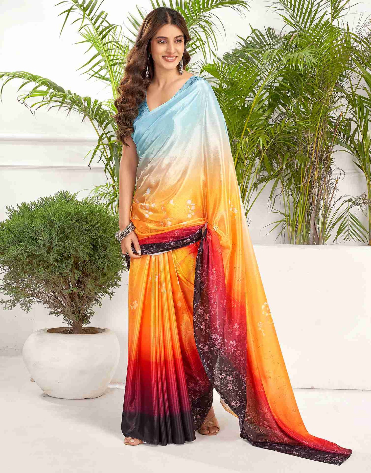 Yellow Chiffon Printed Saree