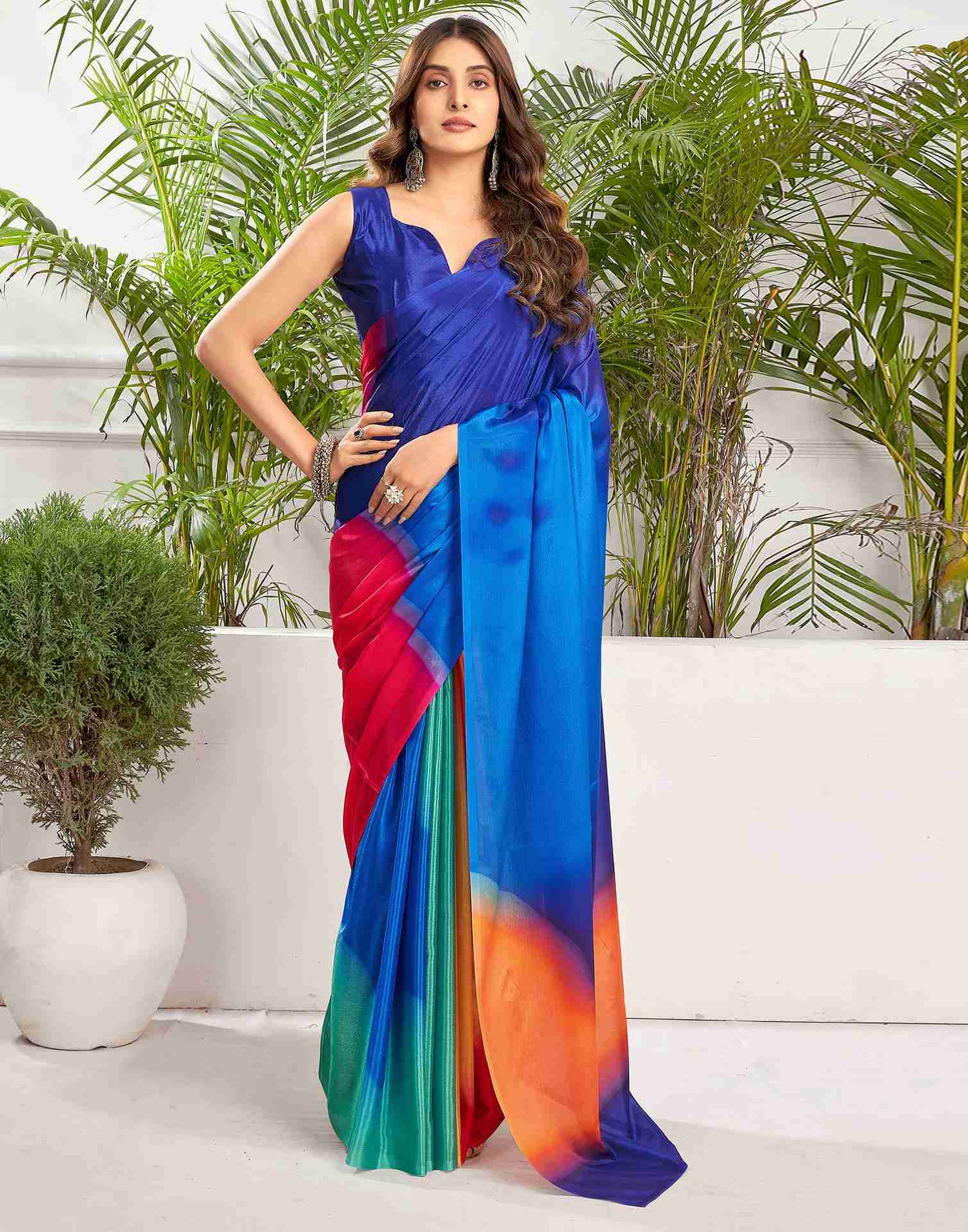 Dark Blue Chiffon Printed Saree