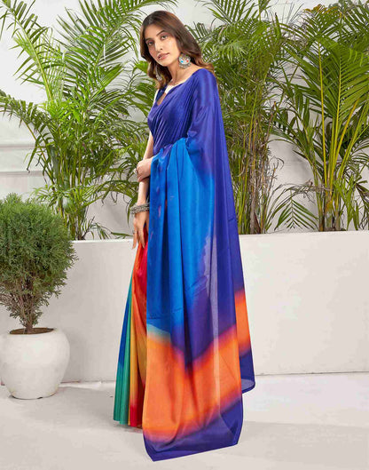 Dark Blue Chiffon Printed Saree