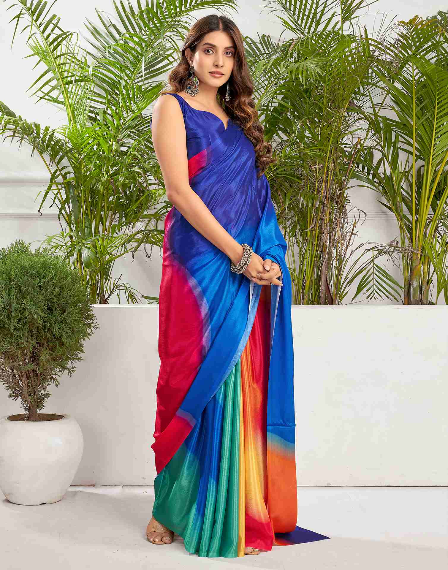 Dark Blue Chiffon Printed Saree