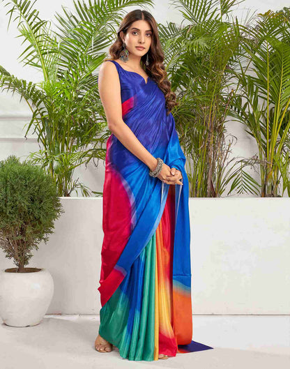 Dark Blue Chiffon Printed Saree