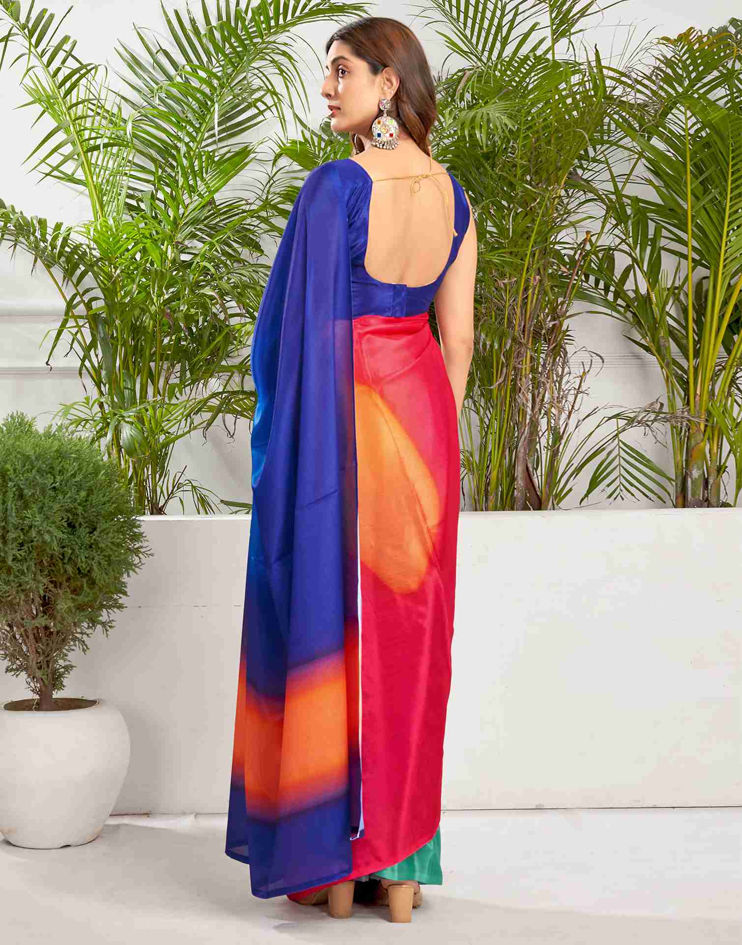 Dark Blue Chiffon Printed Saree