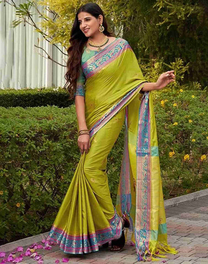 Lime Green Silk Woven Banarasi Saree