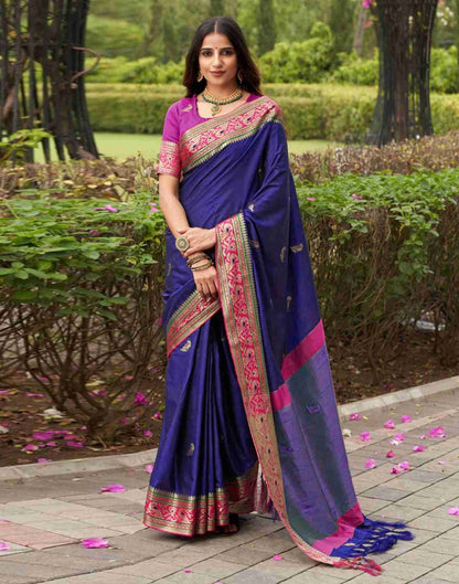 Dark Blue Silk Woven Banarasi Saree