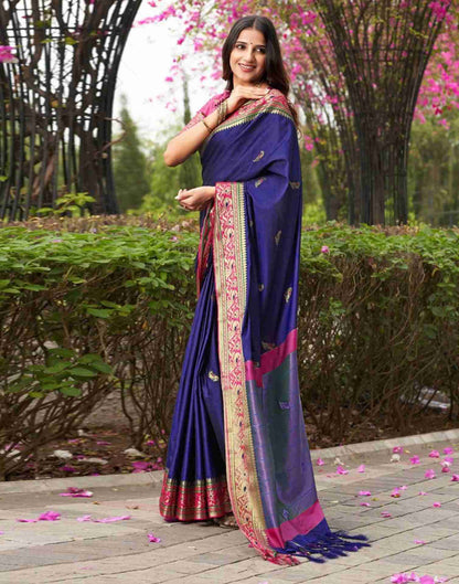 Dark Blue Silk Woven Banarasi Saree