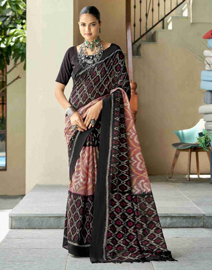 Dusty Rose Pink Cotton Geometric Printed Saree