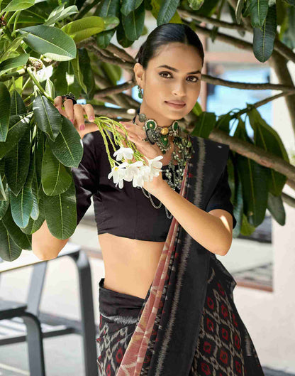 Dusty Rose Pink Cotton Geometric Printed Saree