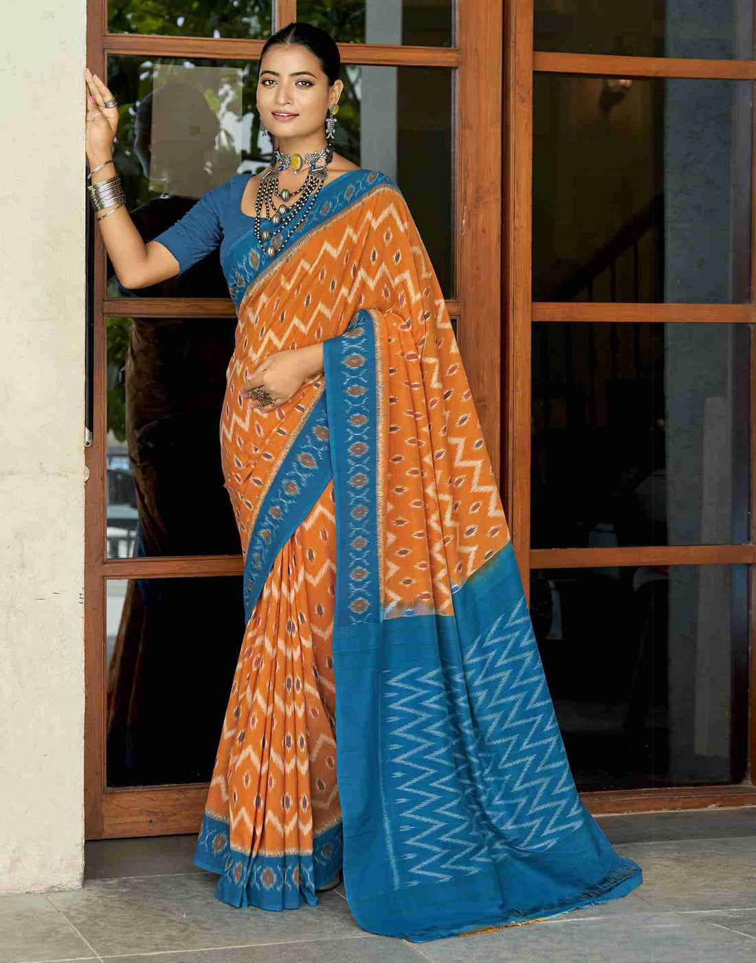 Turmeric Yellow Cotton Geometric Printed Saree