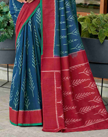 Sea Blue Cotton Geometric Printed Saree