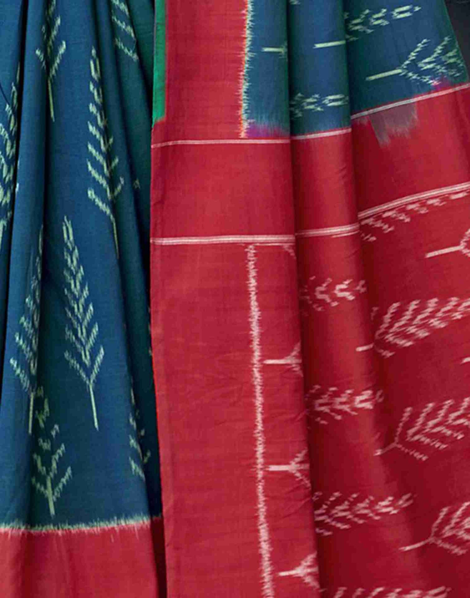 Sea Blue Cotton Geometric Printed Saree