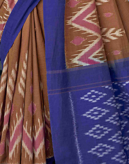 Brown Cotton Geometric Printed Saree