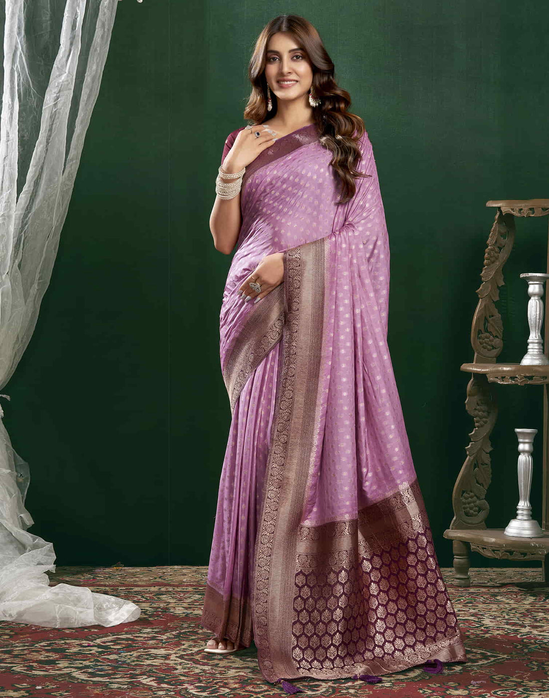 Light Purple Georgette Woven Banarasi Saree