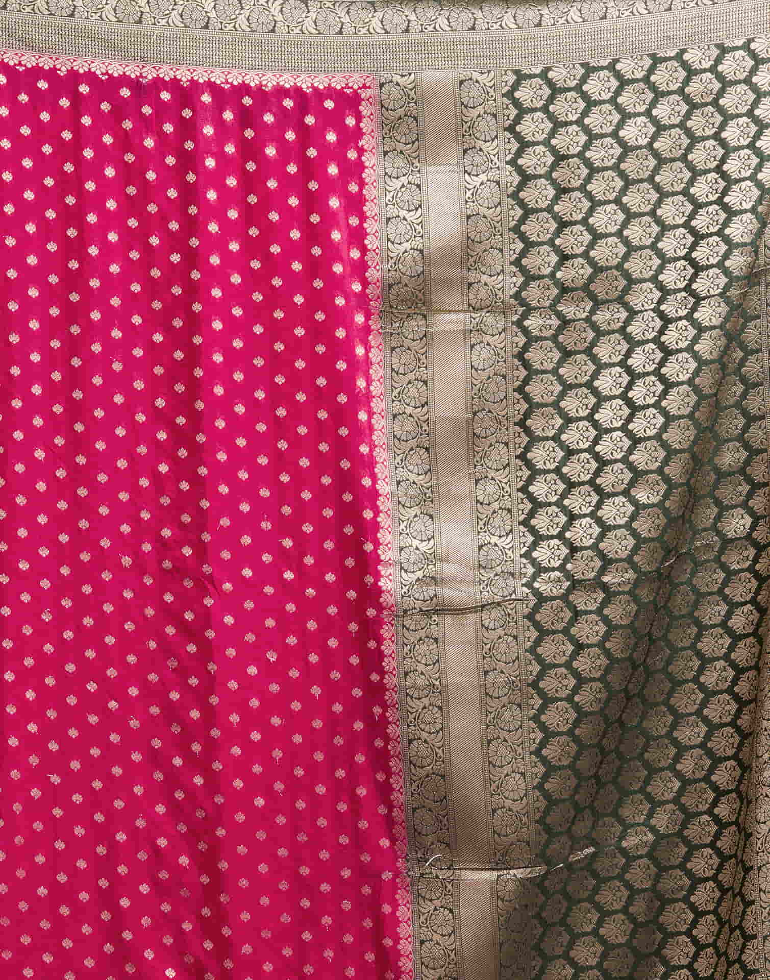 Rani Pink Georgette Woven Banarasi Saree