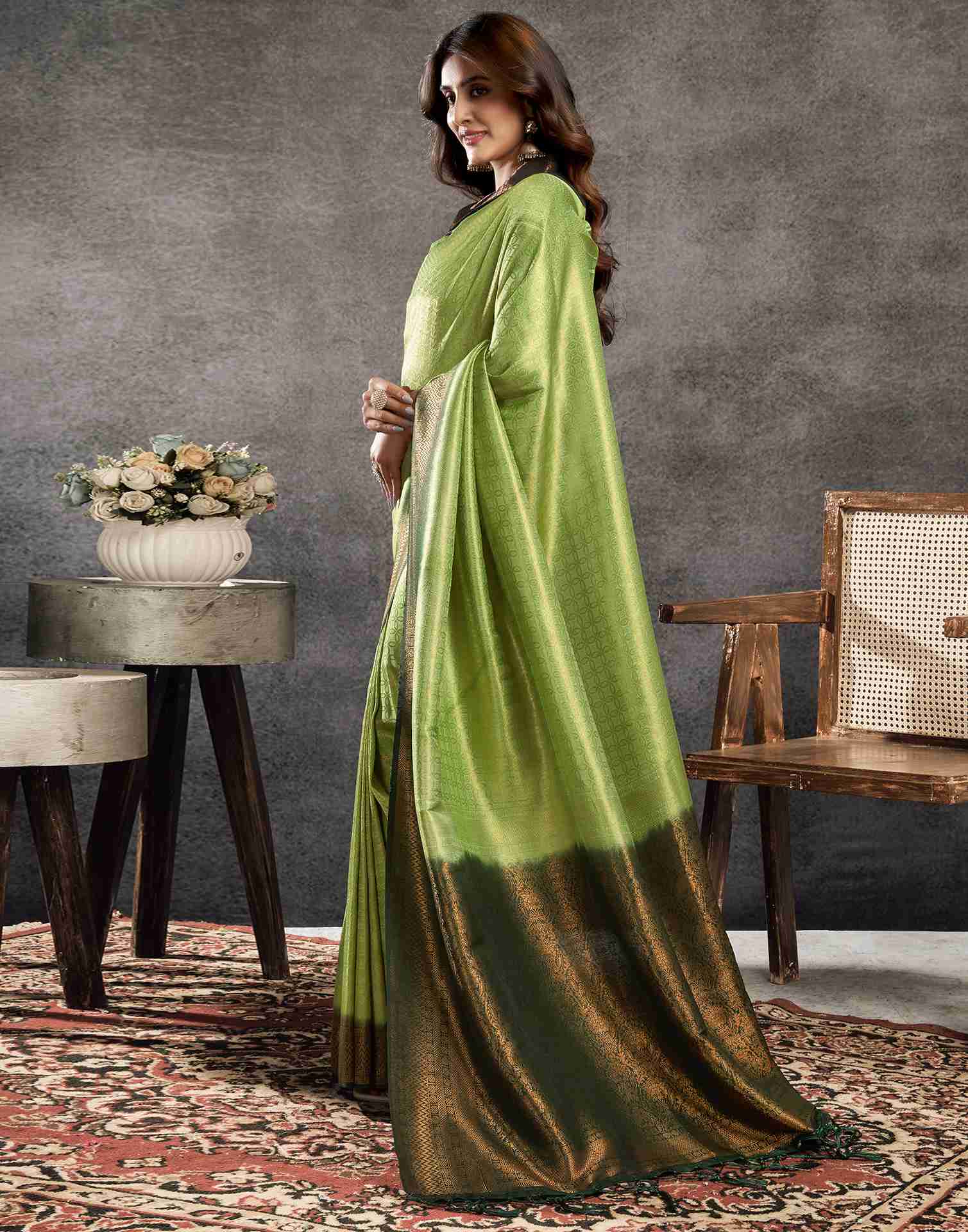 Pista Green Silk Woven Kanjivaram Saree