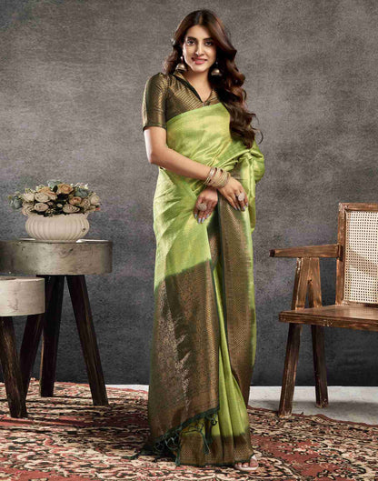 Pista Green Silk Woven Kanjivaram Saree