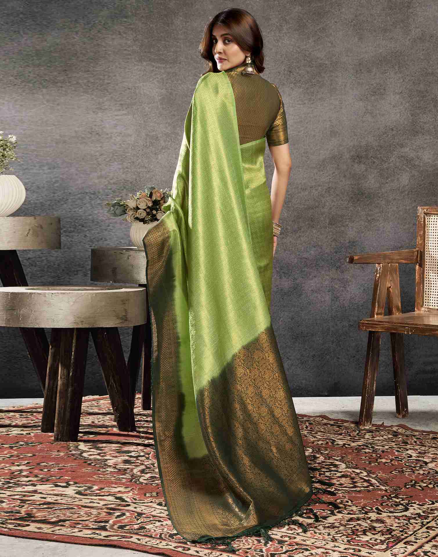 Pista Green Silk Woven Kanjivaram Saree